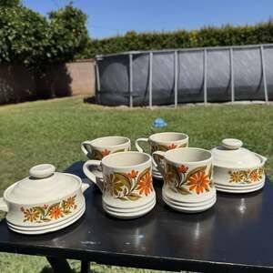 Vintage Capri Bake Serve N Store Stoneware Soup Mug Crock Bowl Set Japan Floral
